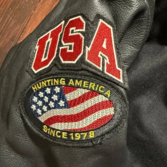 VTG North American Hunting Club Jacket Mens L Black Leather Wool Life Members - Picture 5 of 16